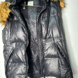 S13 Women's Black Puffer Vest with Faux Fur Hood